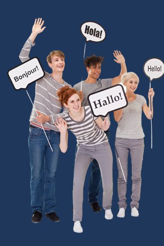 Uczniowie szkoły językowej e-Koncept witają się w różnych językach: Bonjour, Hola, Hallo, Hello